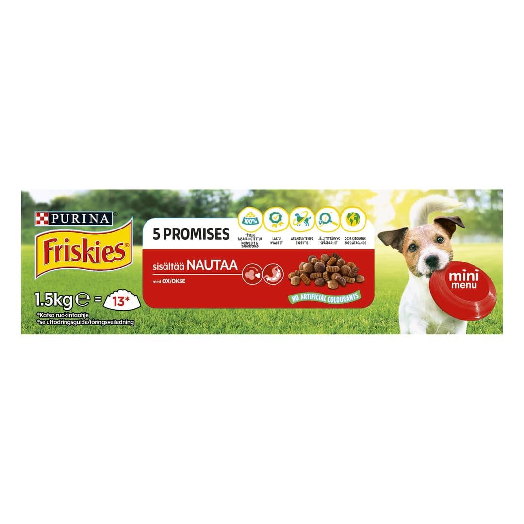 FRISKIES Mini Menu sisaltaa Nautaa Purina